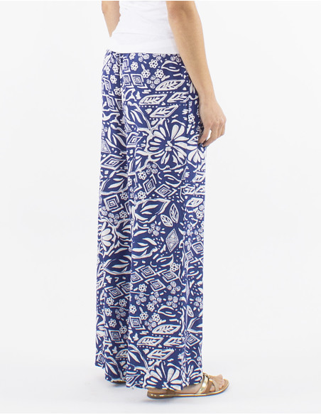 Viscose straight pants with Magnolia print