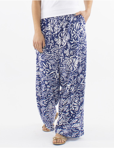 Viscose straight pants with Magnolia print