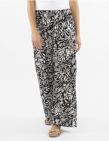 Viscose straight pants with Magnolia print