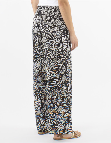 Viscose straight pants with Magnolia print