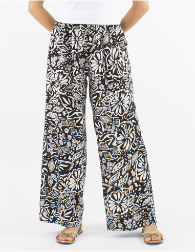 Viscose straight pants with Magnolia print