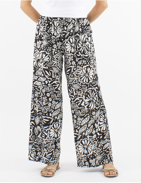 Viscose straight pants with Magnolia print
