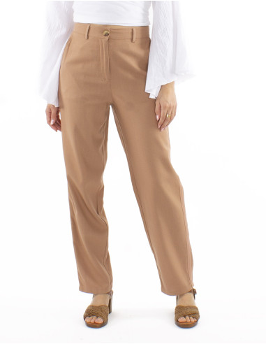 Pantalon 70% viscose 30% lin ceinture 1/2 élastique