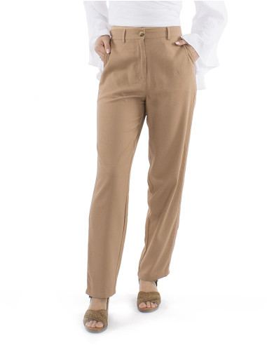 Pantalon 70% viscose 30% linen pants with 1/2 elastic belt
