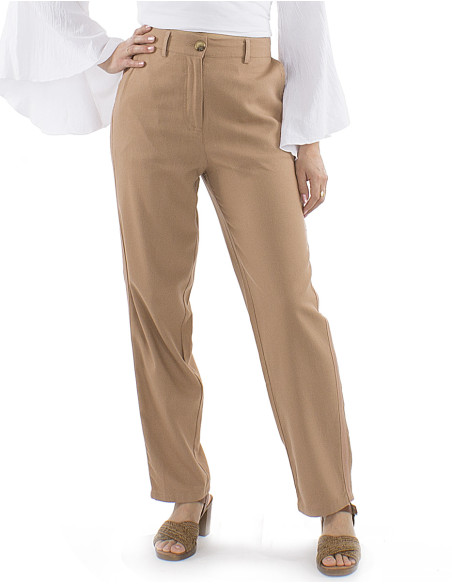 Pantalon 70% viscose 30% linen pants with 1/2 elastic belt