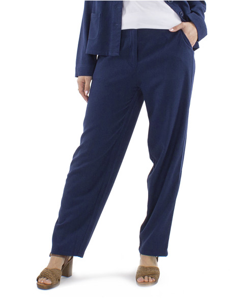 Pantalon 70% viscose 30% linen pants with 1/2 elastic belt