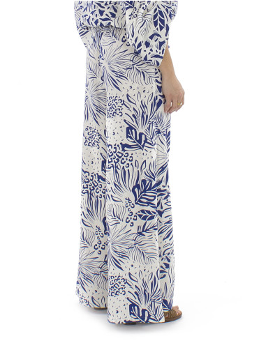 70% viscose 30% linen pants with 2 buttons and Nature print