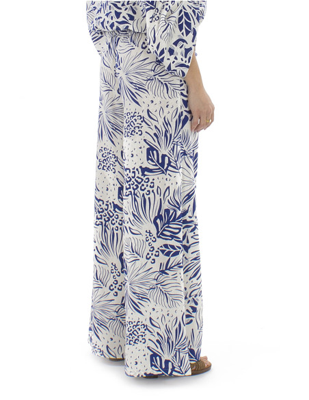 70% viscose 30% linen pants with 2 buttons and Nature print