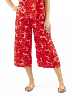 Viscose short 3 buttons pants with elastic back and Cassandra print