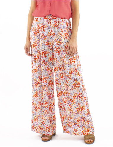 Viscose pants with large elastic belt and Pretty print