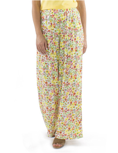 Viscose pants with large elastic belt and Pretty print