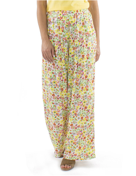 Viscose pants with large elastic belt and Pretty print