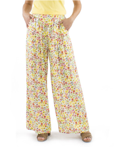 Viscose pants with large elastic belt and Pretty print