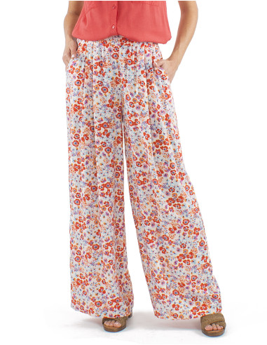 Viscose pants with large elastic belt and Pretty print