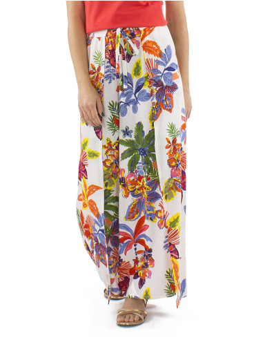 Pareo viscose pants with Hawaiian print