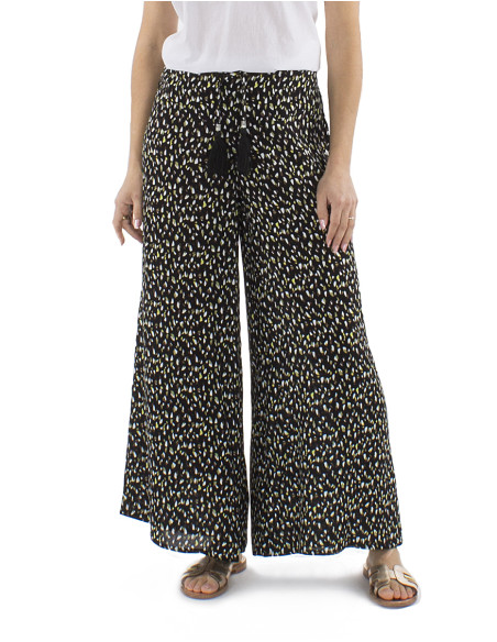 Viscose pants with large elastic belt and Feline print
