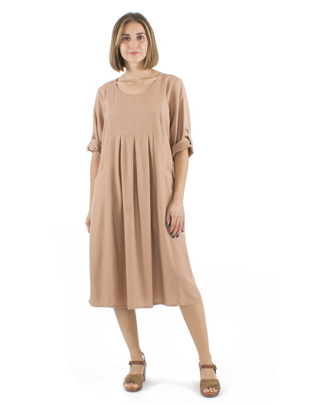 54% linen 46% viscose loose dress with short sleeves
