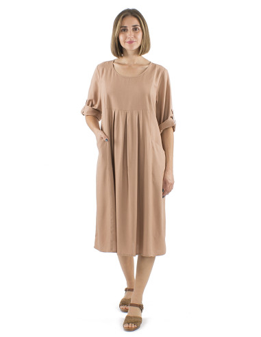 54% linen 46% viscose loose dress with short sleeves