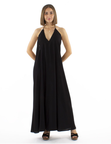 Viscose plain backless dress with stripes