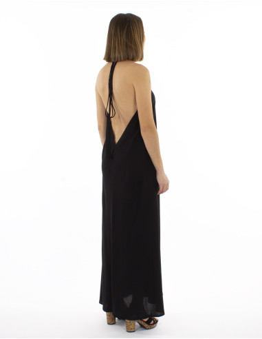 Viscose plain backless dress with stripes