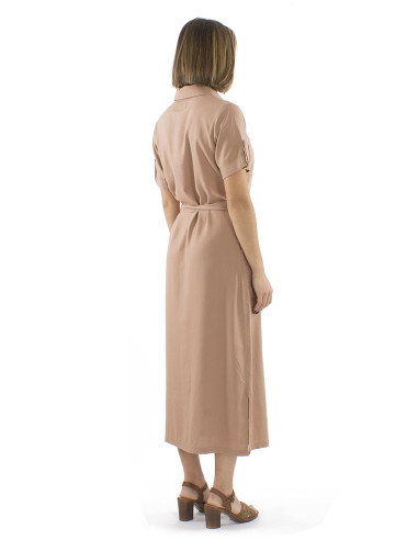54% linen 46% viscose buttoned dress with short sleeves