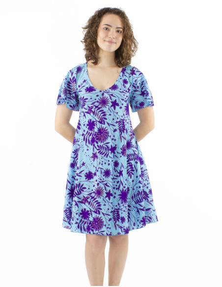 Robe polyester manches courtes imprimé Aster doré