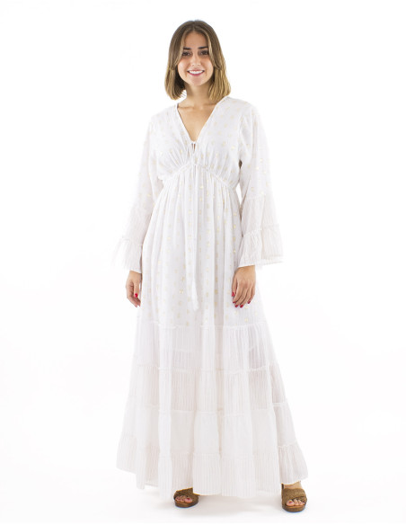 Long cotton voile lining dress with metallised yarn and Long sleeves