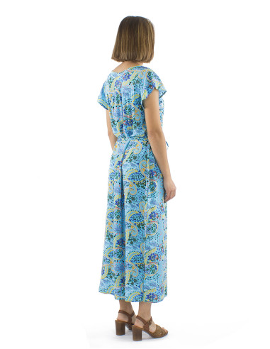 Long viscose dress with short sleeves and "istanbul" print