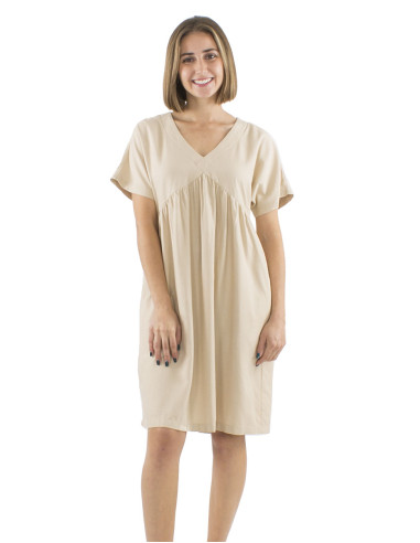 Robe 54% lin 46% viscose col V manches courtes