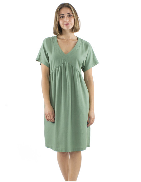 Robe 54% lin 46% viscose col V manches courtes
