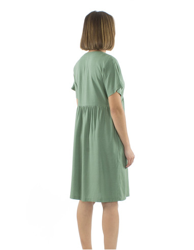 Robe 54% lin 46% viscose col V manches courtes