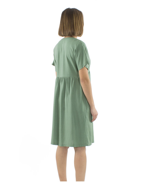 Robe 54% lin 46% viscose col V manches courtes