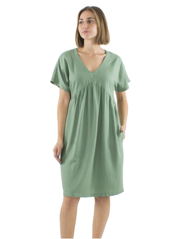 Robe 54% lin 46% viscose col V manches courtes