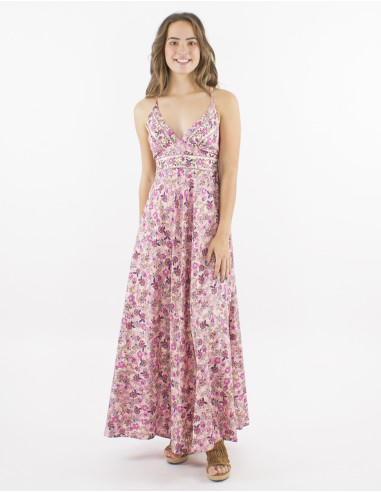 Long polyester backless printed "sari" dress