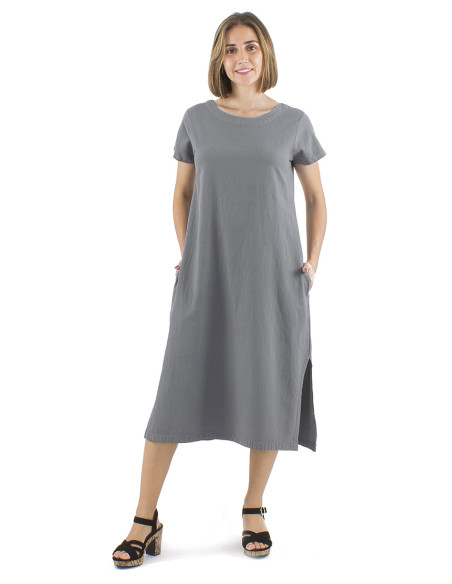 Long cotton sw dress with short sleeves