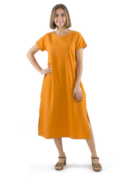 Long cotton sw dress with short sleeves