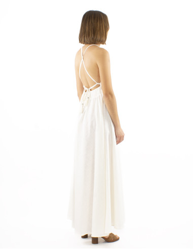 Cotton long slub backless dress