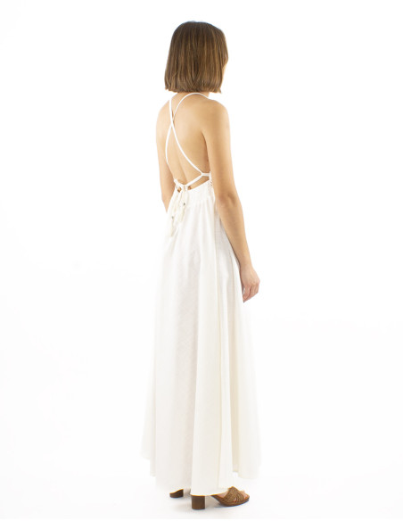 Cotton long slub backless dress