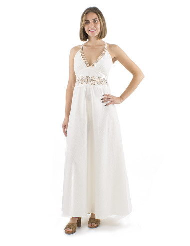 Cotton long slub backless dress