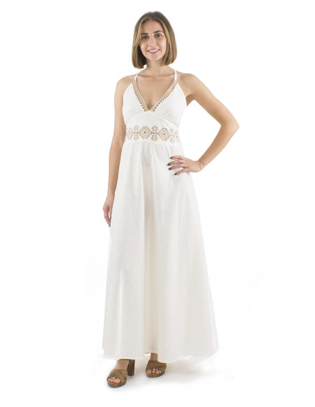 Cotton long slub backless dress