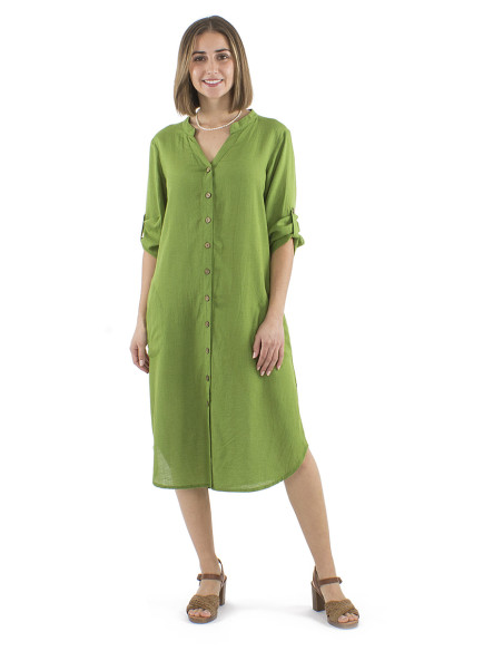 91% viscose 9% linen long buttoned tunic dress