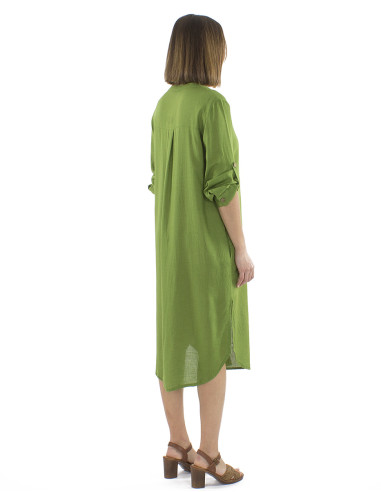 Robe tunique longue 91% viscose 9% lin boutonnée