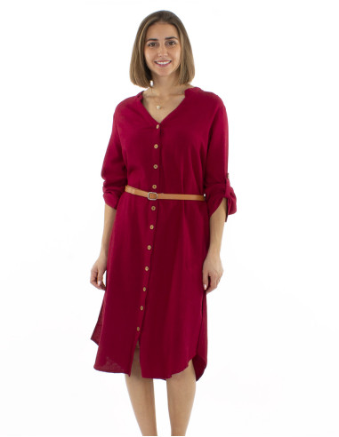 Robe tunique longue 91% viscose 9% lin boutonnée