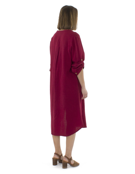 Robe tunique longue 91% viscose 9% lin boutonnée