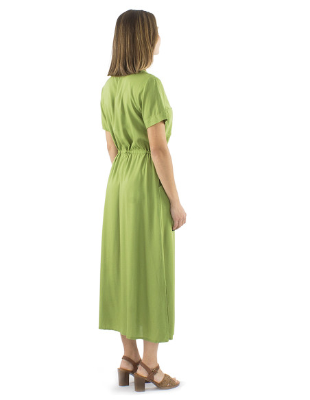 Viscose long plain dress with buttons and short sleeves