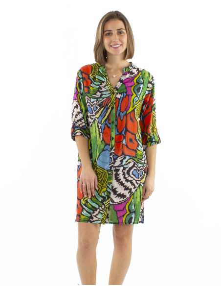 Cotton voile tunic dress with Sauvage print
