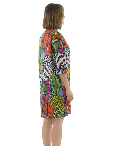 Cotton voile tunic dress with Sauvage print