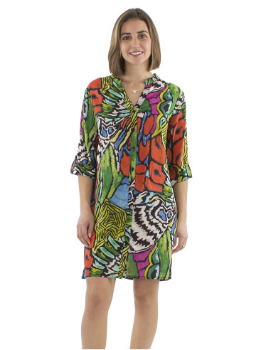 Cotton voile tunic dress with Sauvage print