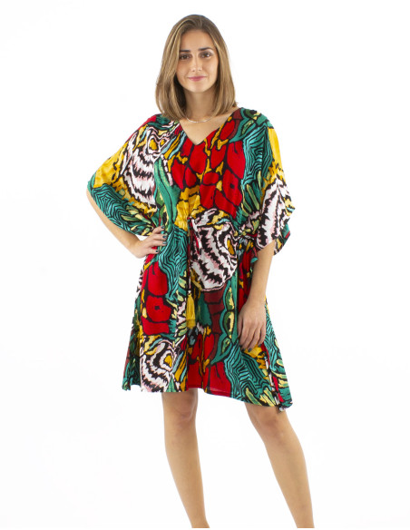 Robe kaftan viscose imprimé Sauvage