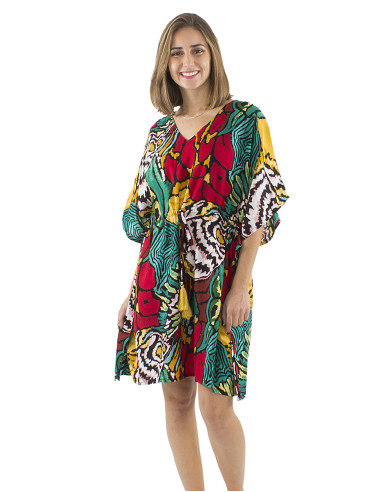 Robe kaftan viscose imprimé Sauvage